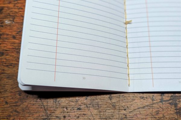 Closer view of the lined paper and numbers.