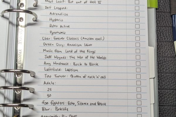A5 Filofax vinyl wish list.